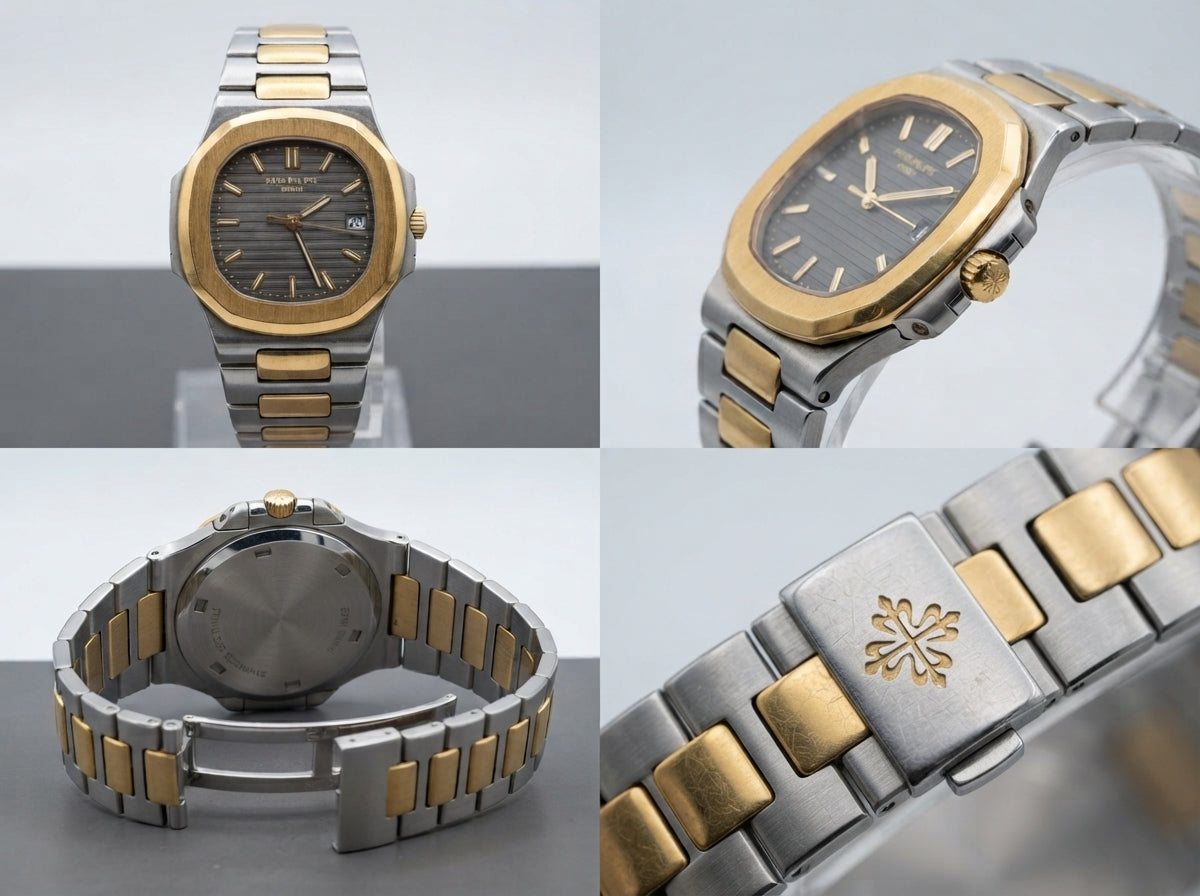 Two-Tone Gold & Silver Bracelet Watch with Charcoal Dial