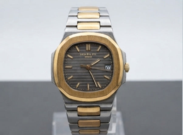 Two-Tone Gold & Silver Bracelet Watch with Charcoal Dial
