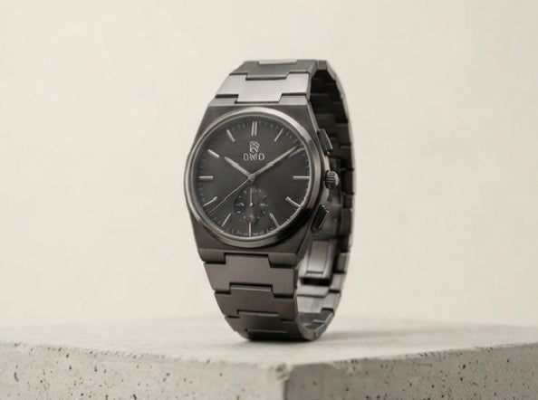 Gunmetal-Tone Bracelet Watch – Black Dial