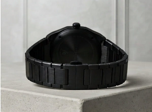 All-Black Stainless Steel Analogue Watch with Link Bracelet