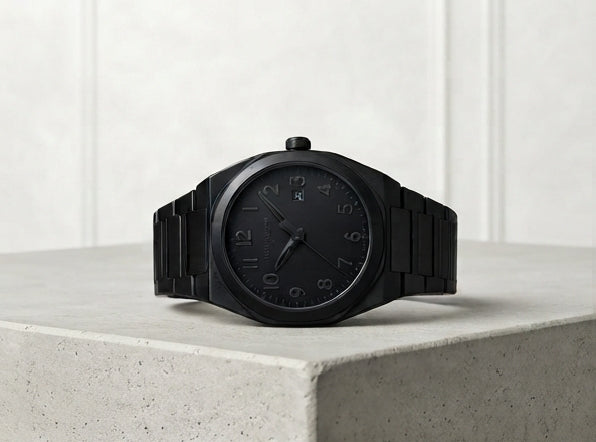 All-Black Stainless Steel Analogue Watch with Link Bracelet