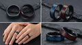 Black Textured Accent Band Ring – Blue & Red