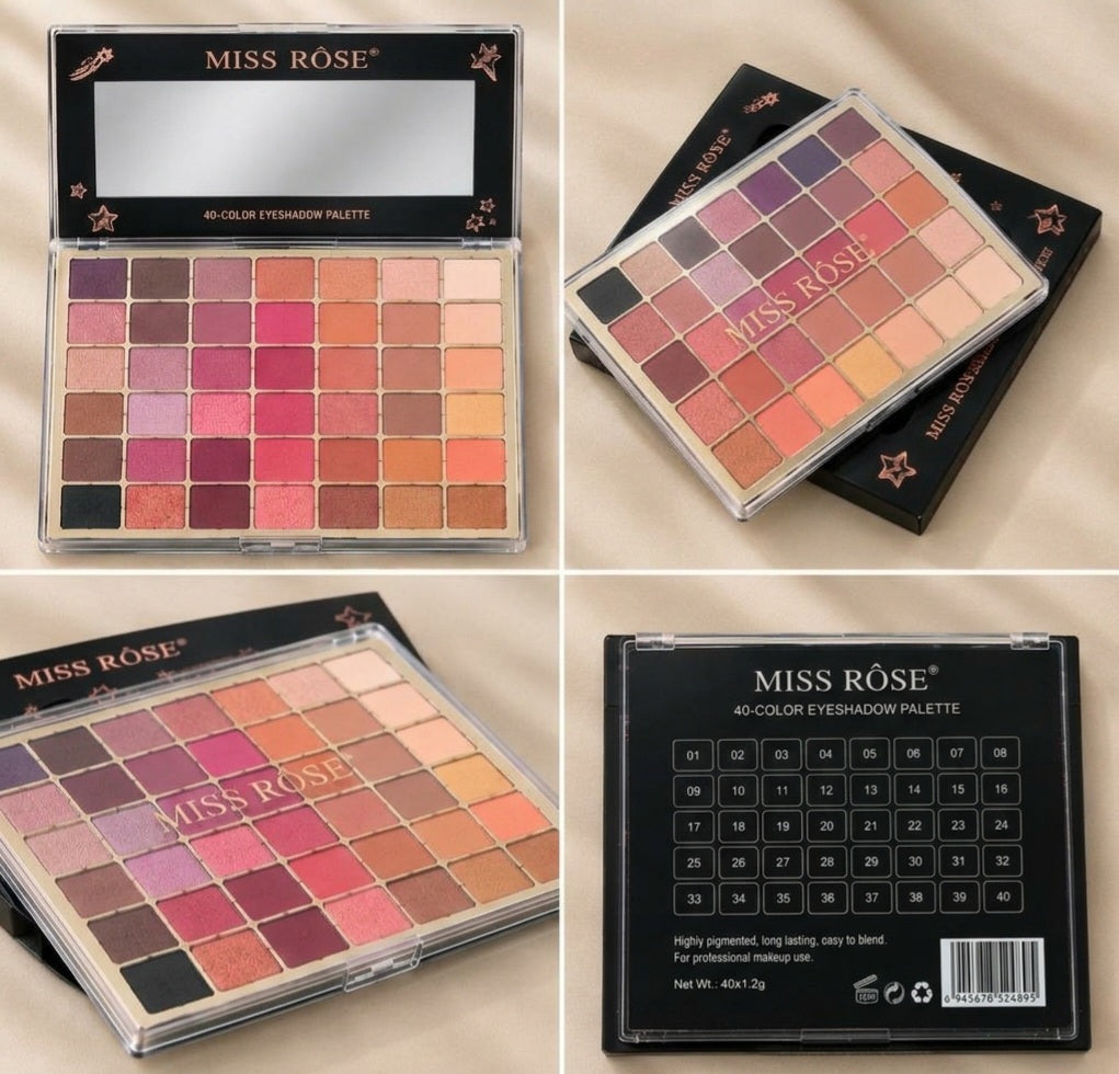 MISS ROSE 40-Color Eyeshadow Palette – Nude, Pink & Warm Tones