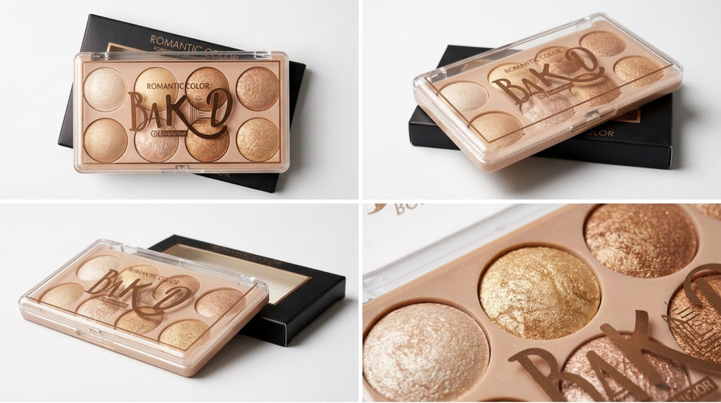 ROMANTIC COLOR Baked 8-Shade Highlighter Palette – Champagne, Gold & Bronze