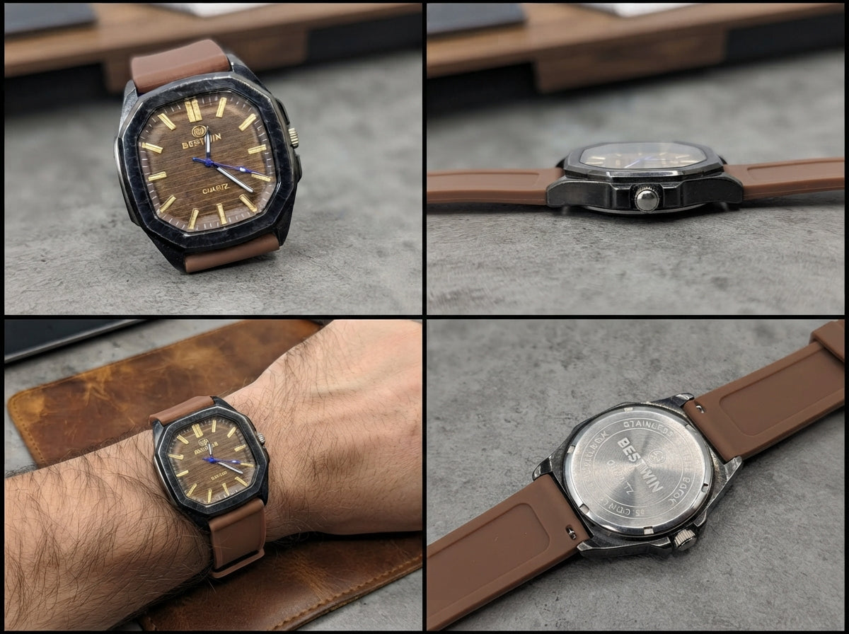 Brown Dial Watch – Black Case & Brown Strap