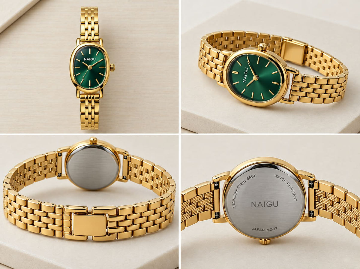 Emerald Green Dial Watch – Gold-Tone Link Bracelet