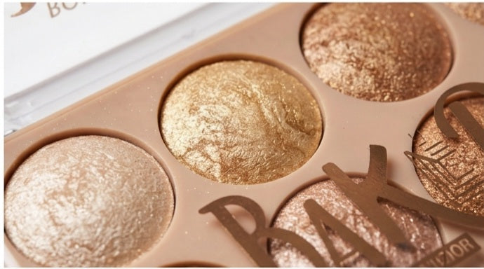 ROMANTIC COLOR Baked 8-Shade Highlighter Palette – Champagne, Gold & Bronze