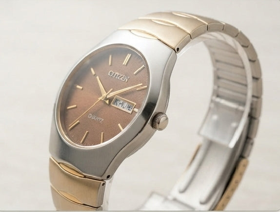 Two-Tone Bracelet Watch – Brown Day-Date Dial