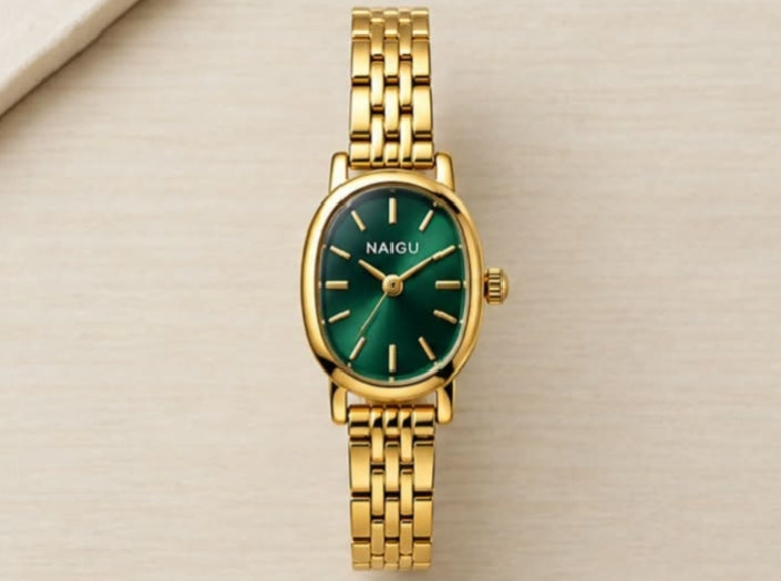 Emerald Green Dial Watch – Gold-Tone Link Bracelet