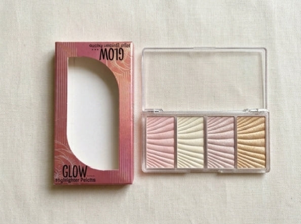 GLOW 4-Shade Highlighter Palette – Pink, Pearl & Gold