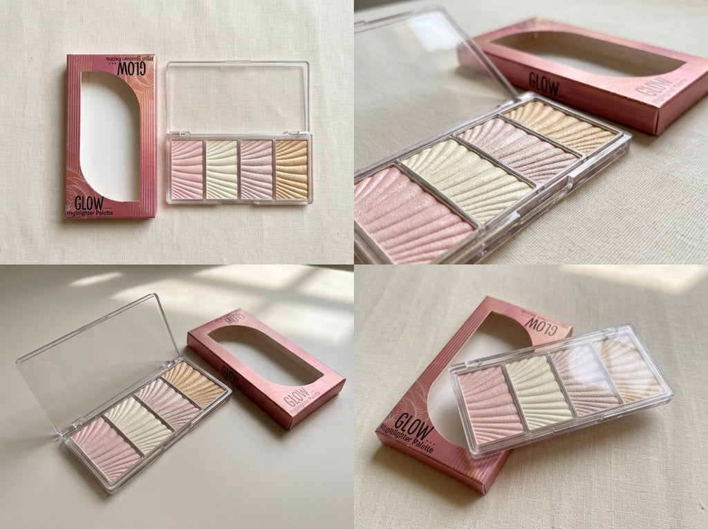 GLOW 4-Shade Highlighter Palette – Pink, Pearl & Gold