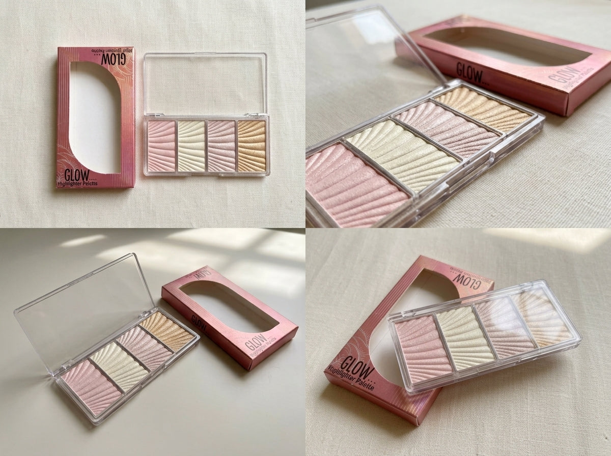 GLOW 4-Shade Highlighter Palette – Pink, Pearl & Gold