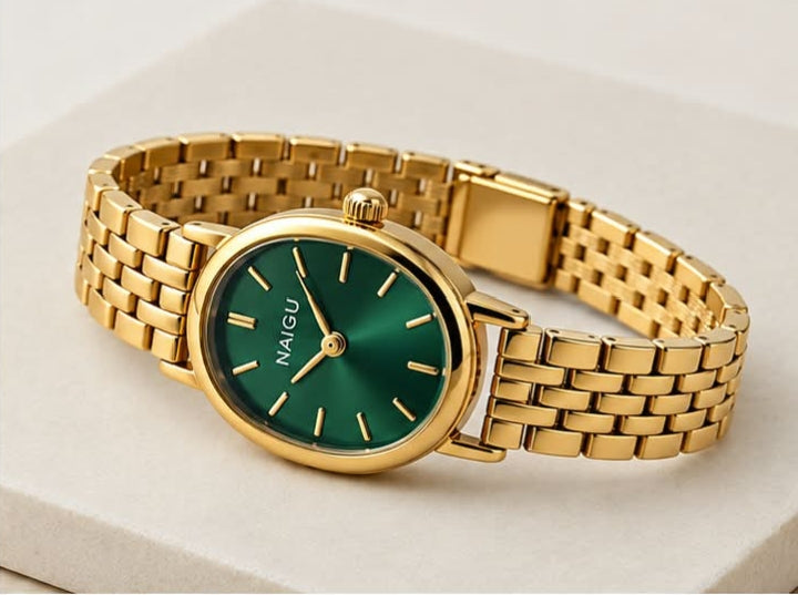 Emerald Green Dial Watch – Gold-Tone Link Bracelet