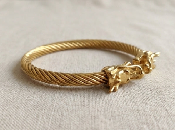 Double Dragon Head Twisted Cuff Bracelet – Gold-Tone, Silver-Tone & Black