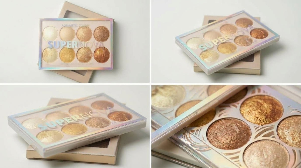 8-Shade Shimmer Highlighter Palette – Champagne, Gold & Bronze