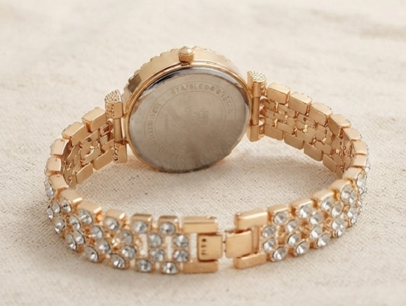 Gold-Tone Embellished Bracelet Watch – White Roman Numeral Dial