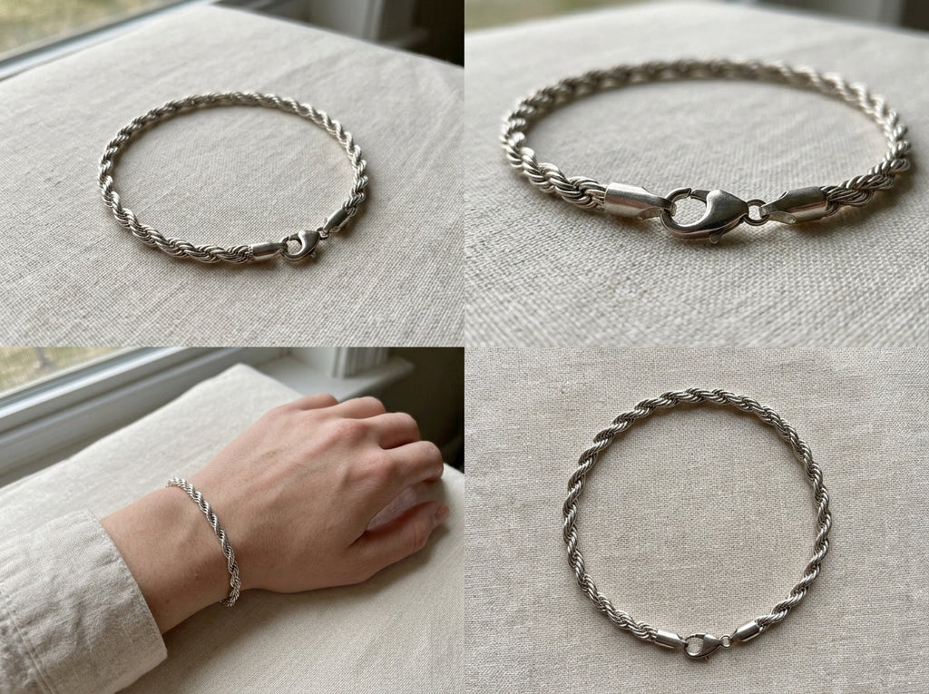 Silver-Tone Twisted Rope Chain Bracelet