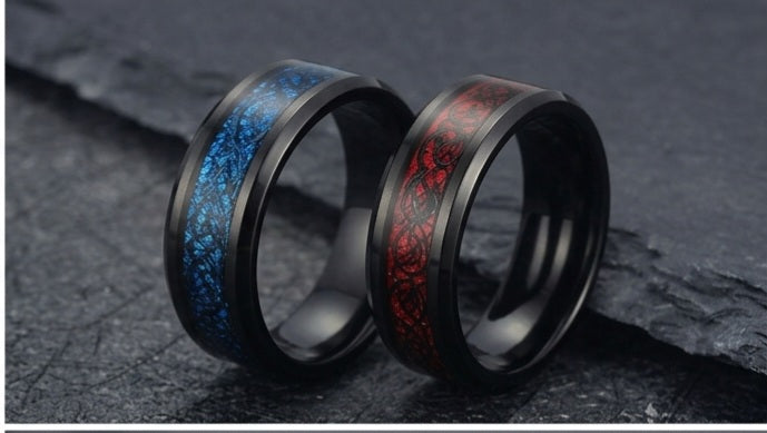 Black Textured Accent Band Ring – Blue & Red