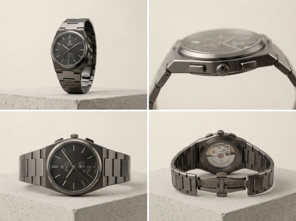 Gunmetal-Tone Bracelet Watch – Black Dial