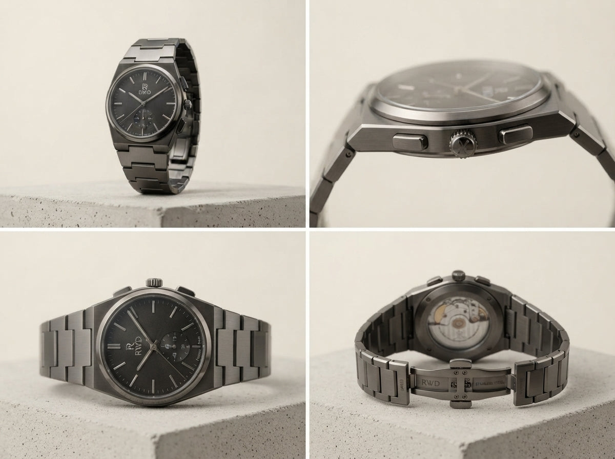 Gunmetal-Tone Bracelet Watch – Black Dial